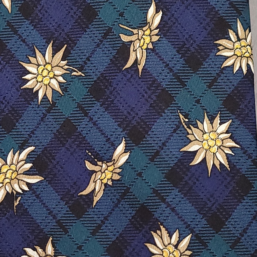 Brooks Brothers Makers Merchants Tie Mens Green Blue Plaid Flower Silk USA - Picture 2 of 6